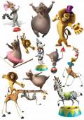 Подборка отрисованных персонажей мультфильма &quot;Мадагаскар 3&quot; на белом фоне