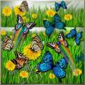 Клипарт - Трава, одуванчики, бабочки  
