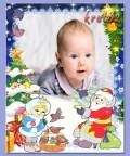 Новогодняя фоторамка для детей – Снегурочка, Дед Мороз и елка с игрушками