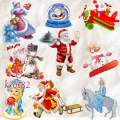 Набор новогодних персонажей – Красный и синий Дед Мороз, Дед Мороз с оленем,   снегурочки, снеговики 