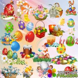 Пасхальный клипарт — Яйца, пасхи, цветы, зайцы и цыплята 