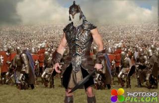 Шаблон для Photoshop - Солдат средневековья в латах в бою