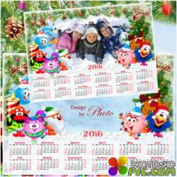 Детский новогодний календарь - рамка на 2016 год - Смешарики