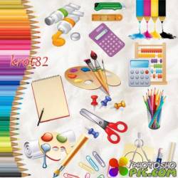Клипарт и школьные кластеры – Ручки, карандаши, калькулятор, блокнот, ножницы 