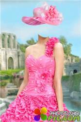 Шаблон для фотошопа женский – Розовое платье с цветами