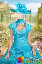Женский шаблон для фотошопа – В бирюзовом платье