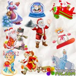 Набор новогодних персонажей – Красный и синий Дед Мороз, Дед Мороз с оленем,   снегурочки, снеговики 