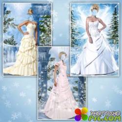 Женские шаблоны для фотошопа – Бальные платья на зимнем фоне