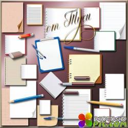 Школьный клипарт - Блокноты, ручки и тетрадные листы